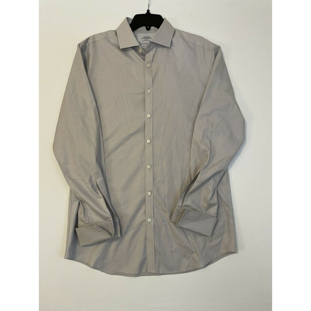 Charles Tyrwhitt Mens Button Down Dress Shirt 16.5 35 Extra Slim Fit Gray